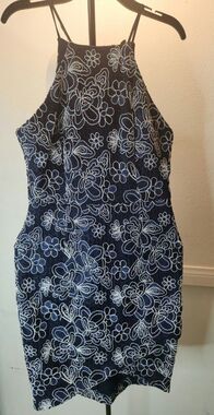 Mystic Women dress dark blue with with flowers embroidereb Cocktail Dress size M